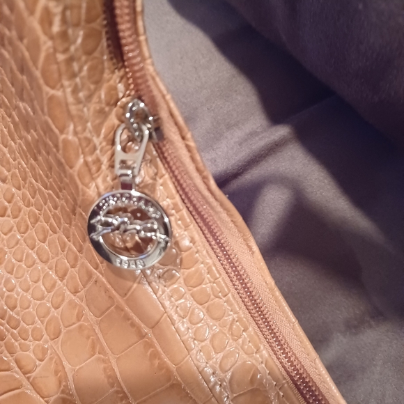 Longchamp Tan Croc Embossed Leather Handbag Shoulder Bag Purse Tote - Picture 3 of 9